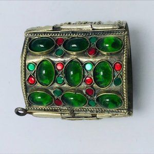 Single Golden Vintage Gypsy Cuff Bracelet, Boho Cuff With Big Glass Stones